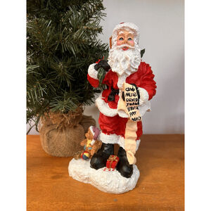 Vintage 1990s Resin Santa Claus Figurine – Personalized Names List – 10.5” Tall